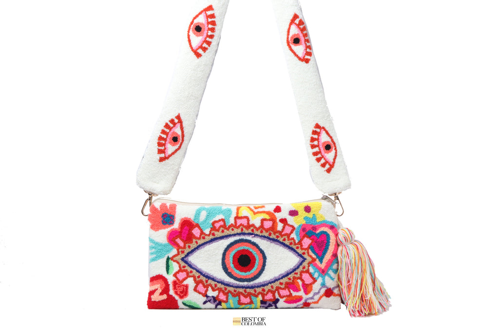 Floral white Evil Eye Clutch - Best of Colombia