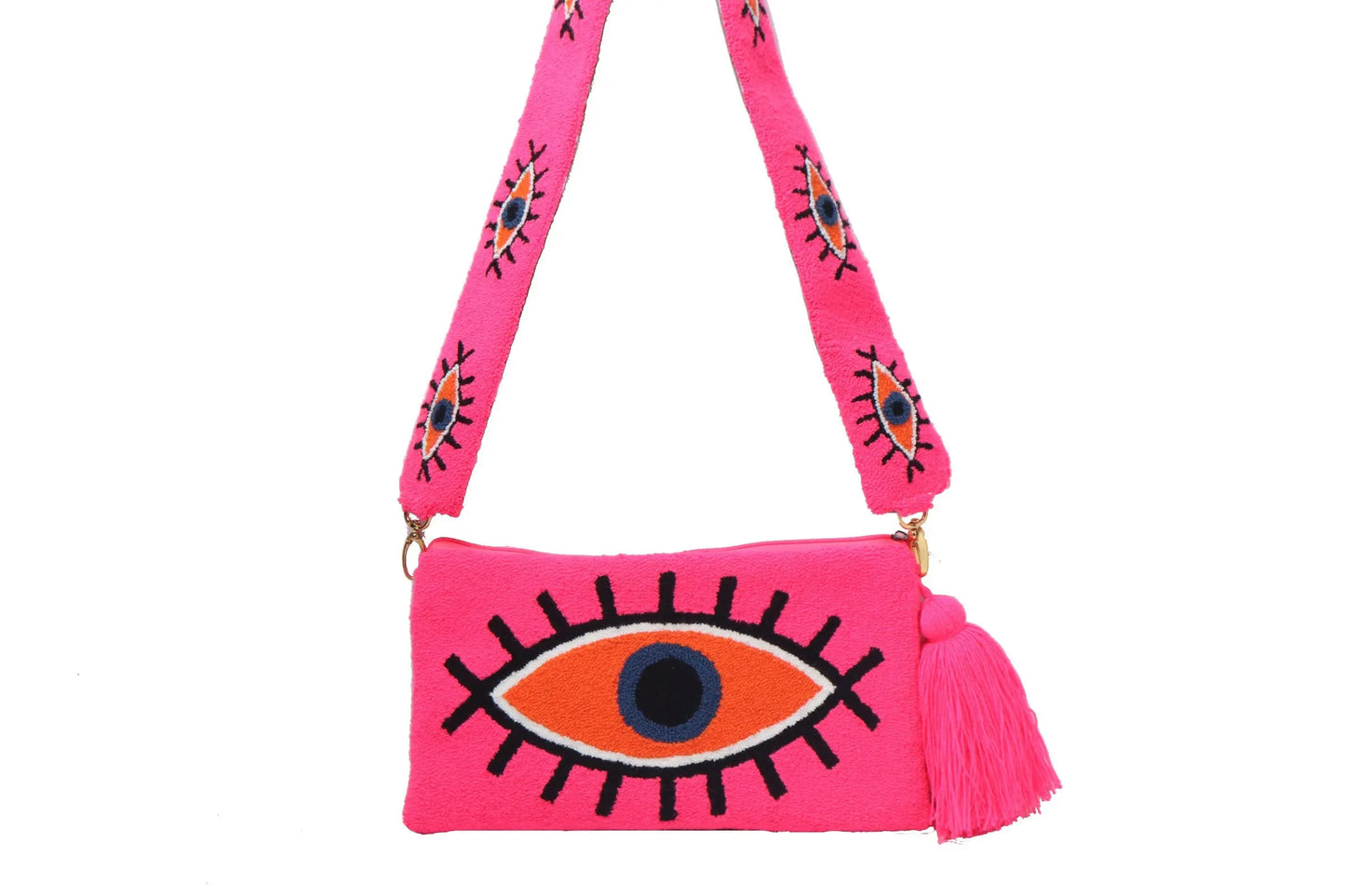 Pink Evil Eye Clutch + Removable Strap - Best of Colombia