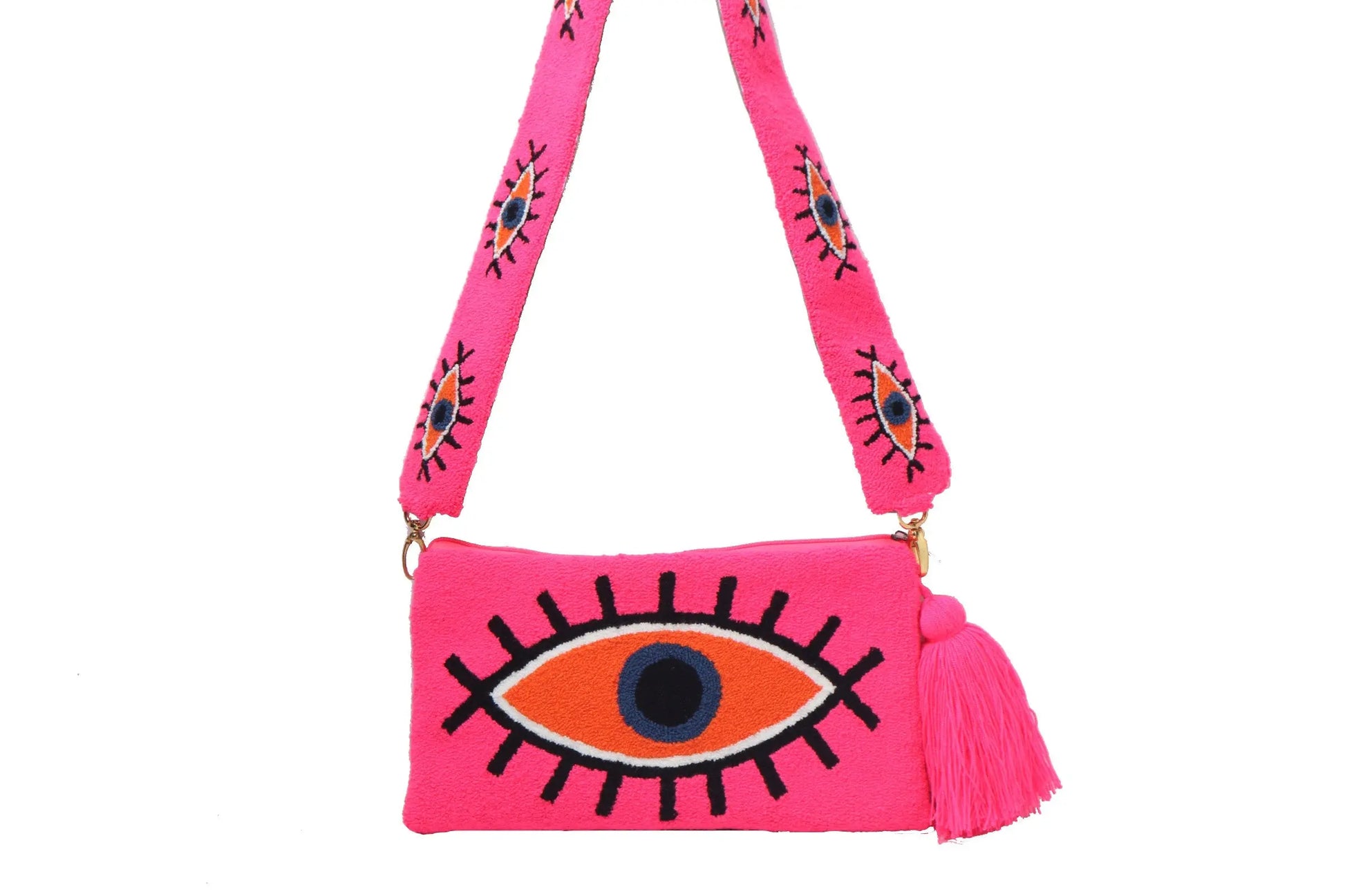 Pink Evil Eye Clutch + Removable Strap - Best of Colombia
