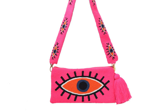 Pink Evil Eye Clutch + Removable Strap - Best of Colombia