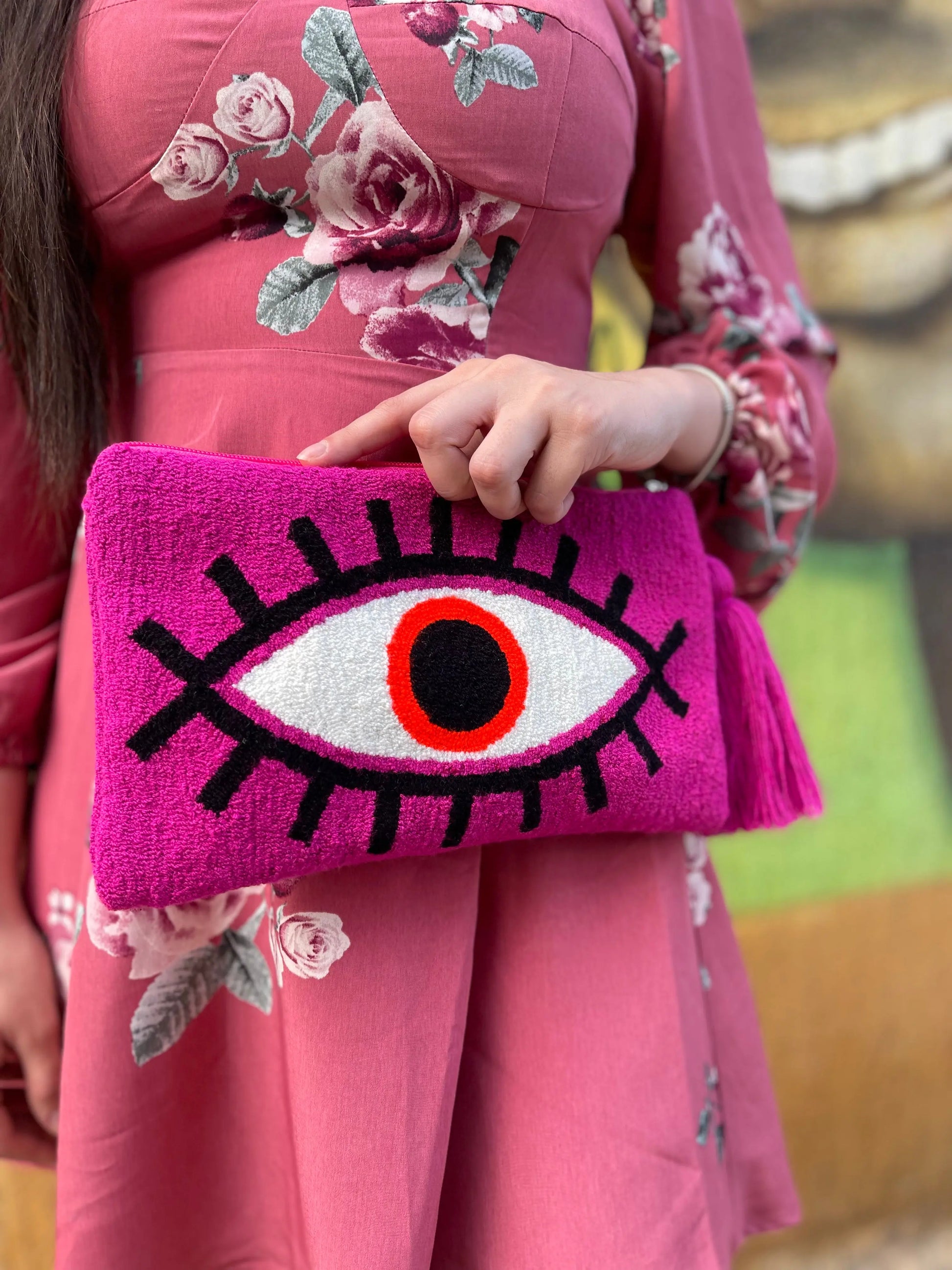 Magenta Evil Eye Clutch + Removable Strap - Best of Colombia