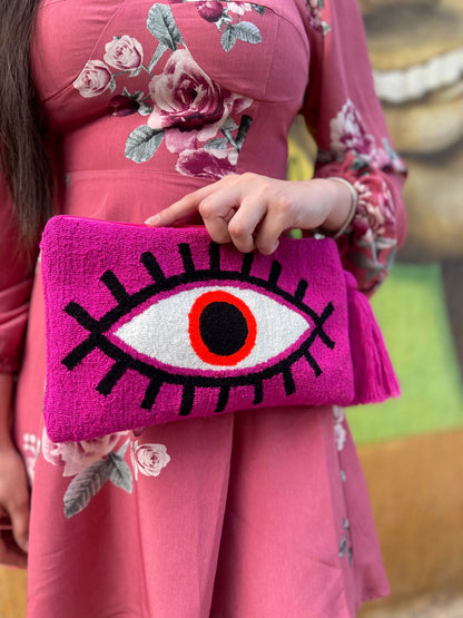 Magenta Evil Eye Clutch + Removable Strap - Best of Colombia