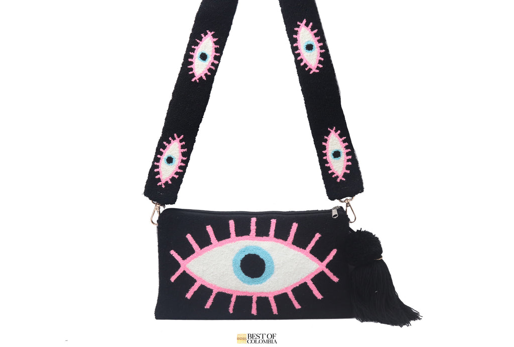 Solid Black Evil Eye Clutch - Best of Colombia