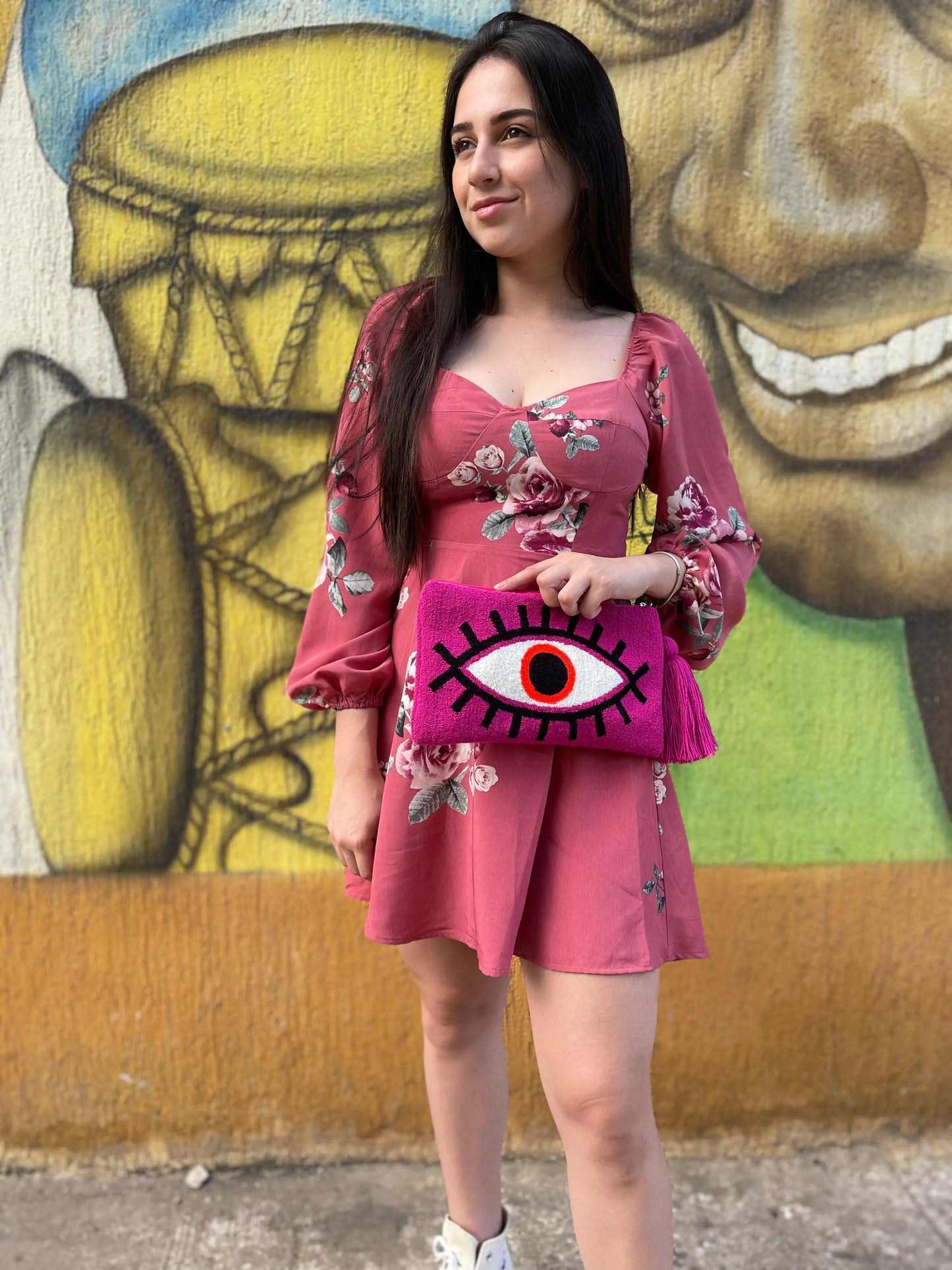 Magenta Evil Eye Clutch + Removable Strap - Best of Colombia